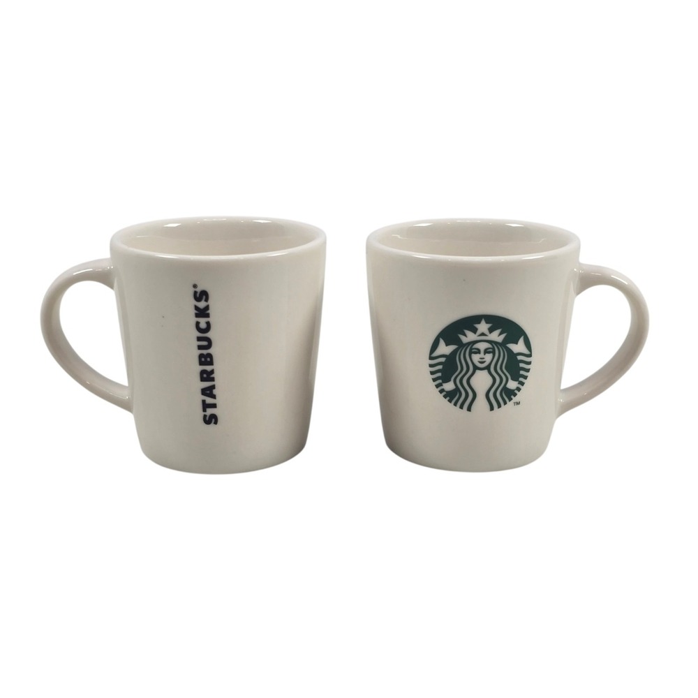 Starbucks 2014 Espresso Demi White Logo Mini Ceramic Coffee Mugs 3oz- Set of 2